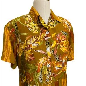 90s Vintage Funky Hawaiian Safari Blouse | Size Small